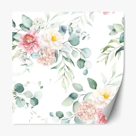 Sticker repositionnable motif floral aquarelle aux pivoines et eucalyptus – Wallnifity®