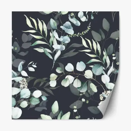 Sticker repositionnable motif de feuillages aquarelle sur fond sombre – Wallnifity®