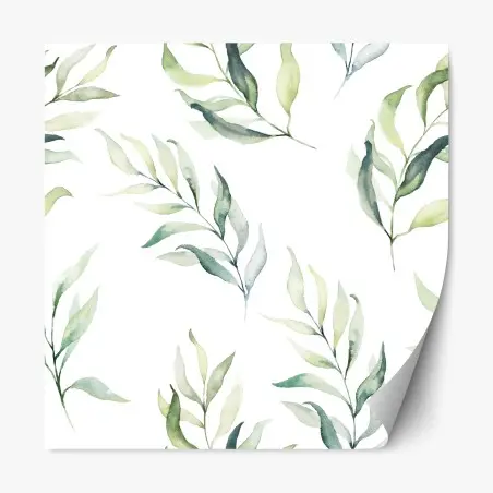 Sticker repositionnable motif feuilles aquarelle vertes sur fond blanc – Wallnifity®