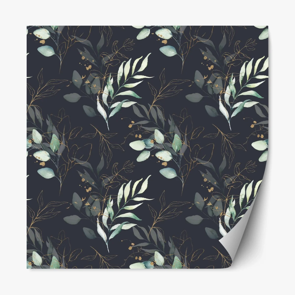 Sticker repositionnable motif feuilles aquarelle avec accents dorés sur fond sombre – Wallnifity® Sticker repositionnable motif feuilles aquarelle avec accents dorés sur fond sombre – Wallnifity®