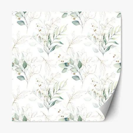 Sticker repositionnable motif botanique aquarelle vert et doré – Wallnifity®