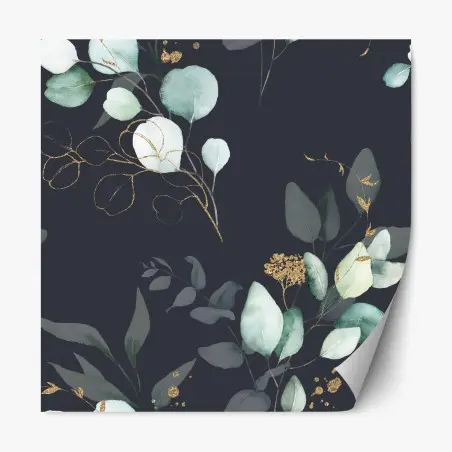 Sticker repositionnable motif eucalyptus doré sur fond anthracite – Wallnifity®