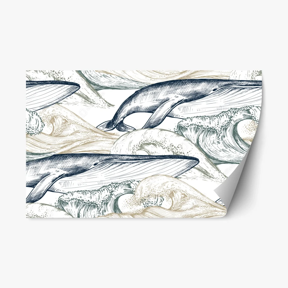 Sticker repositionnable ballet de baleines et vagues en gravure marine – Wallnifity® Sticker repositionnable ballet de baleines et vagues en gravure marine – Wallnifity®