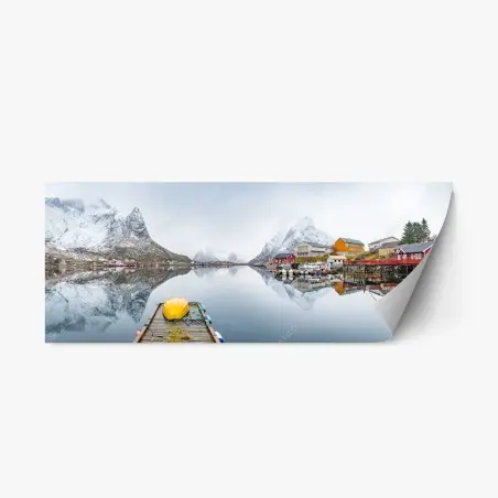 Sticker repositionnable reflets du fjord et village nordique – Wallnifity®