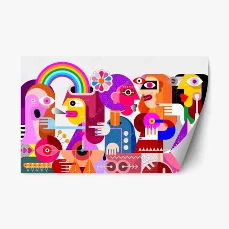 Sticker repositionnable rêve arc-en-ciel sur oiseau géométrique – Wallnifity®