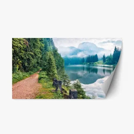 Sticker repositionnable brume matinale au bord du lac Lacu Rosu – Wallnifity®
