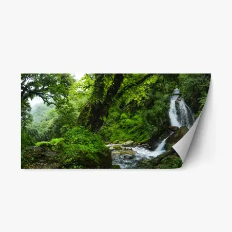 Sticker repositionnable cascade tranquille dans une forêt verdoyante – Wallnifity®