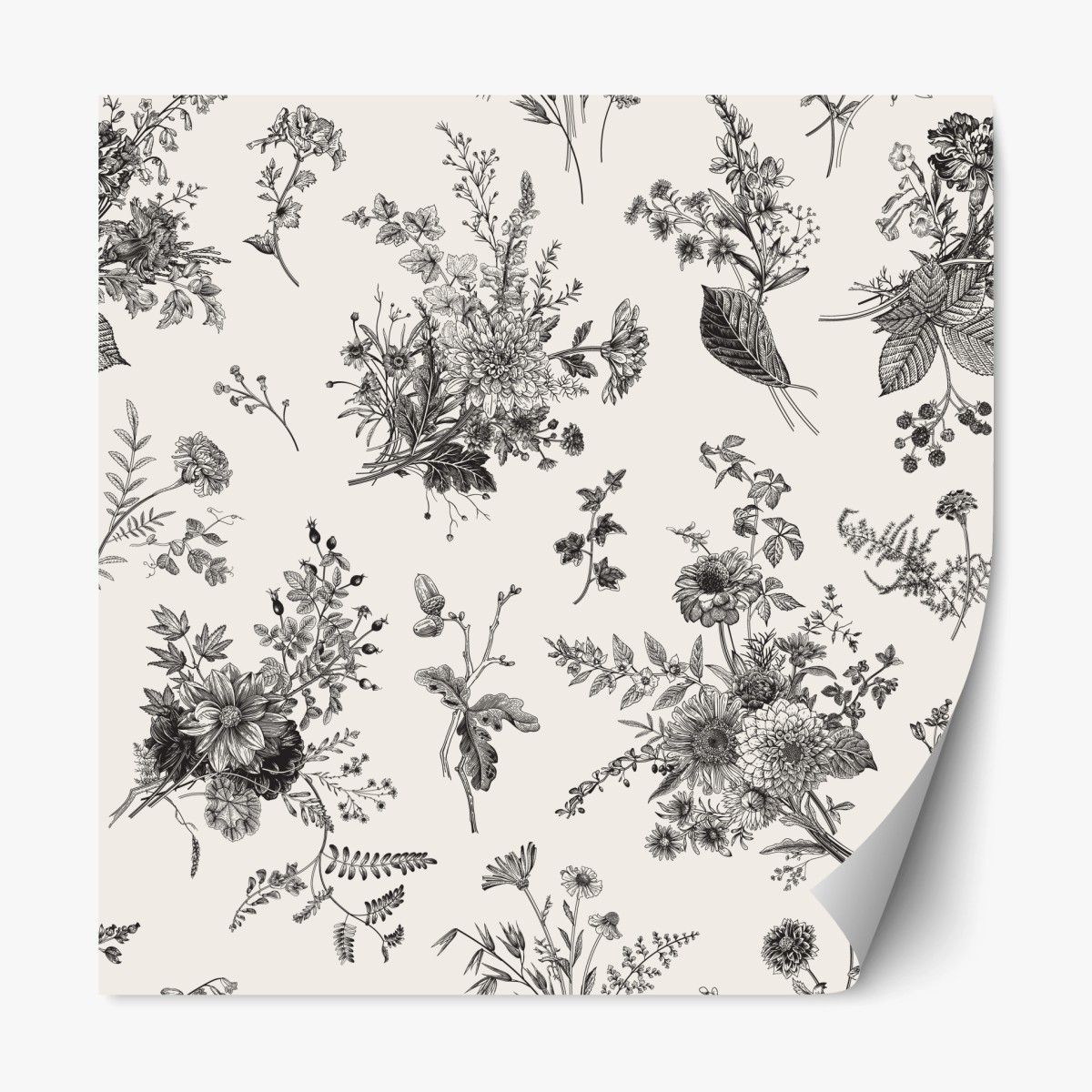 Sticker repositionnable motif floral automnal en noir et blanc – Wallnifity®