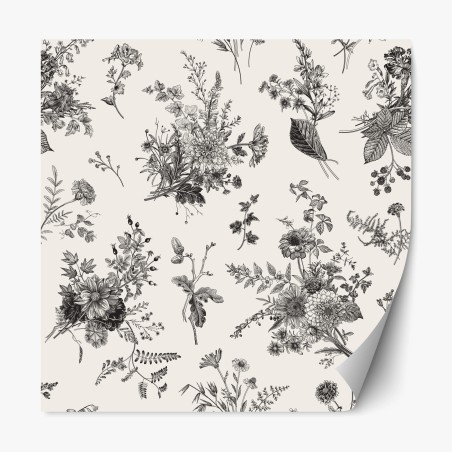 Sticker repositionnable motif floral automnal en noir et blanc – Wallnifity®