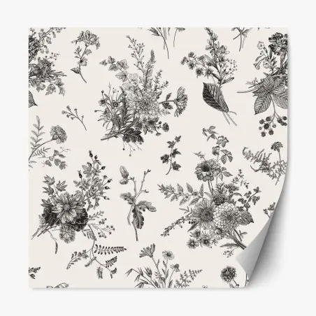 Sticker repositionnable motif floral automnal en noir et blanc – Wallnifity®