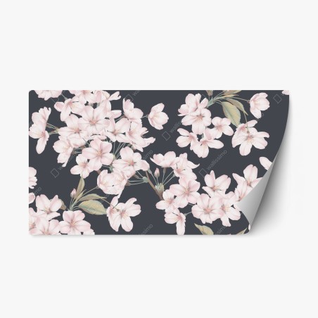 Sticker repositionnable motif de fleurs de cerisier délicates sur fond gris – Wallnifity®