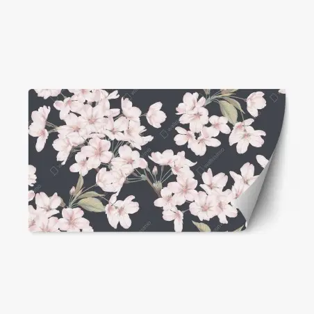 Sticker repositionnable motif de fleurs de cerisier délicates sur fond gris – Wallnifity®