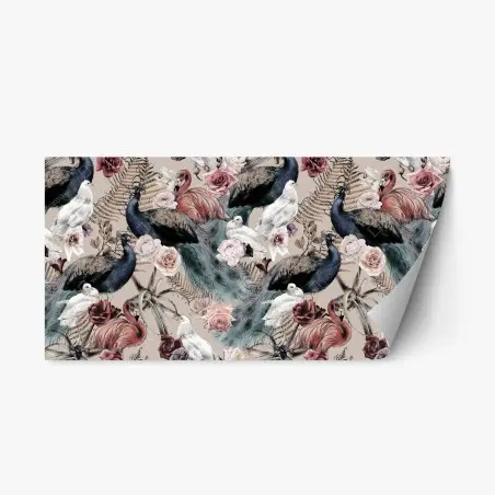 Sticker repositionnable parade de plumes et roses en aquarelle – Wallnifity®