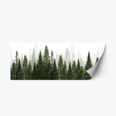 Sticker repositionnable forêt de sapins brumeuse – Wallnifity®