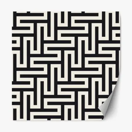 Sticker repositionnable motif labyrinthe géométrique noir et beige – Wallnifity®