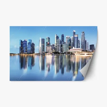 Sticker repositionnable panorama urbain de Singapour au crépuscule – Wallnifity®