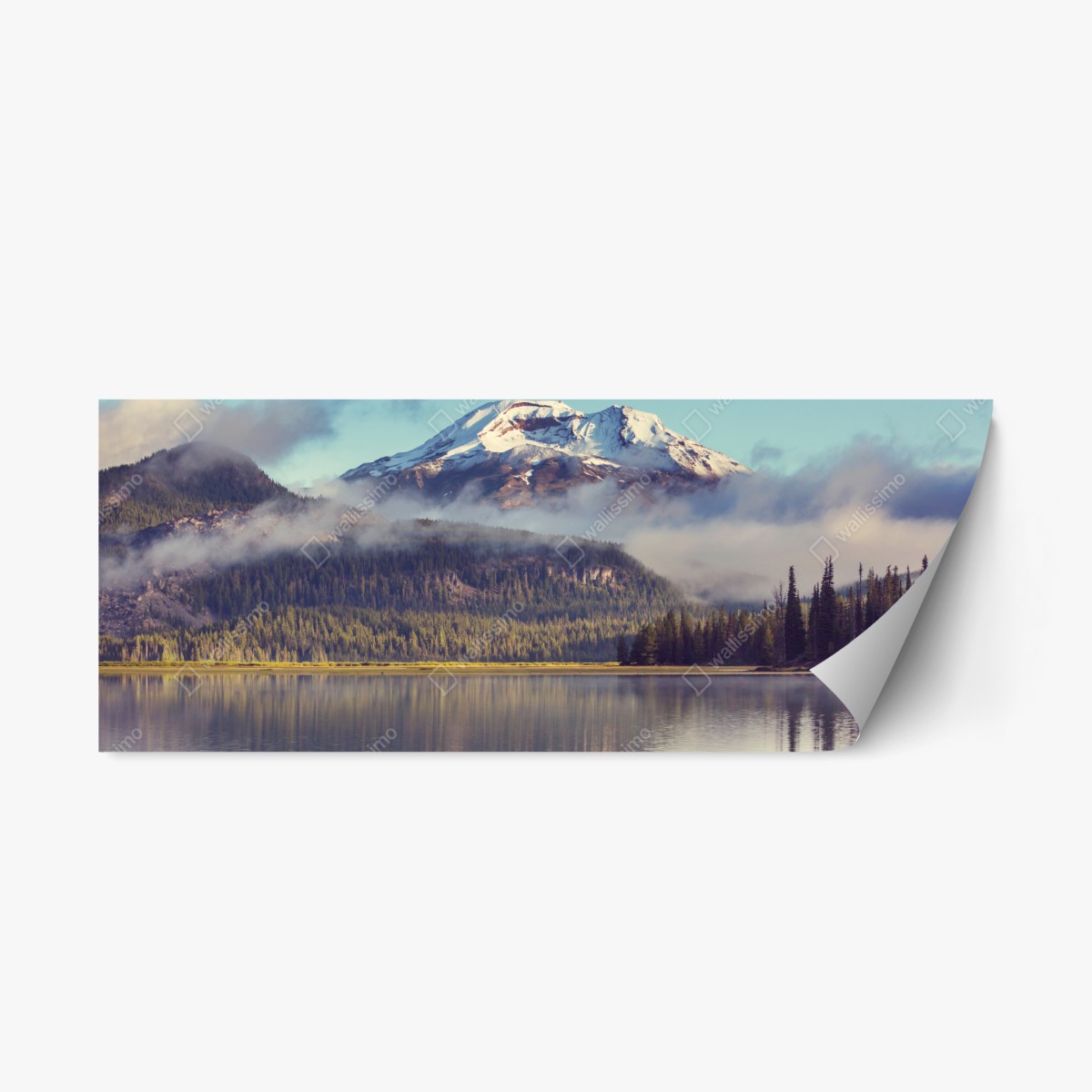 Sticker repositionnable paysage matinal du lac et des montagnes d'Oregon – Wallnifity®