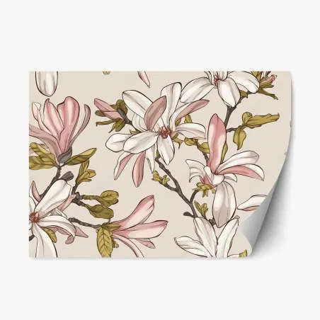 Sticker repositionnable motif magnolia élégant en teintes pastel – Wallnifity®