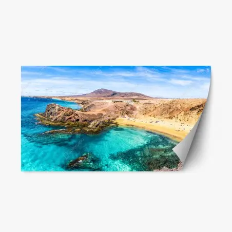 Sticker repositionnable vue panoramique de la côte turquoise de Papagayo, Lanzarote – Wallnifity®
