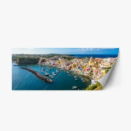 Sticker repositionnable panorama d'un village côtier coloré – Wallnifity®