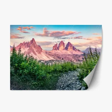 Sticker repositionnable panorama des Dolomites : Tre Cime di Lavaredo au coucher du soleil – Wallnifity®