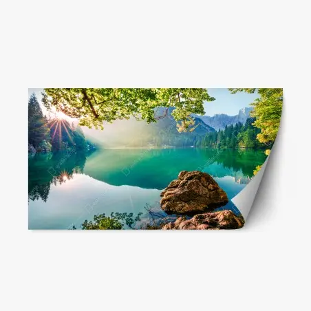Sticker repositionnable vue matinale sur le lac de Fusine, Alpes Juliennes – Wallnifity®