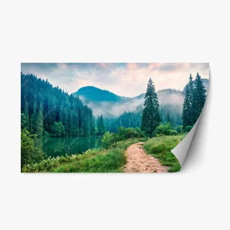 Sticker repositionnable brume matinale sur Lacu Roșu – Wallnifity®