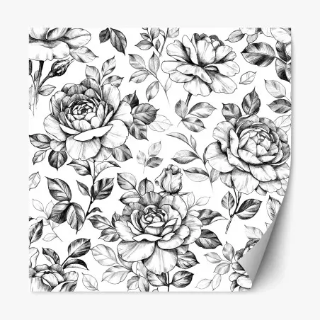 Sticker repositionnable motif floral vintage rose en dessin au crayon – Wallnifity®