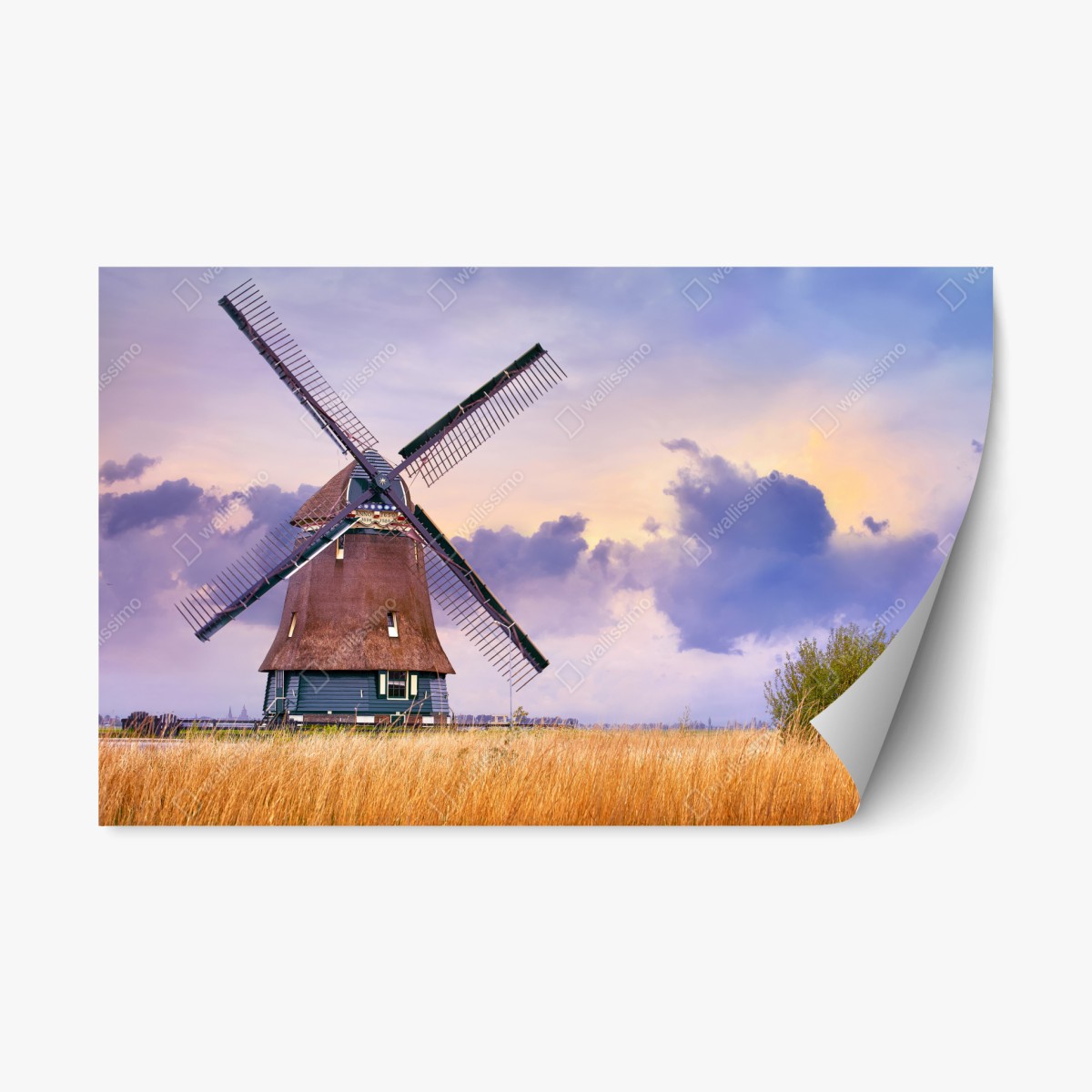 Sticker repositionnable moulin traditionnel des Pays-Bas au crépuscule – Wallnifity®