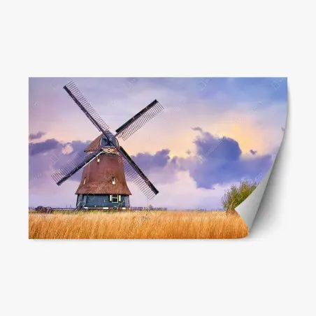 Sticker repositionnable moulin traditionnel des Pays-Bas au crépuscule – Wallnifity®