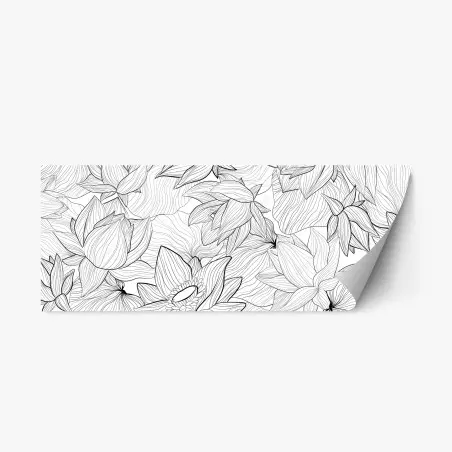 Sticker repositionnable motif floral linéaire noir et blanc – Wallnifity®