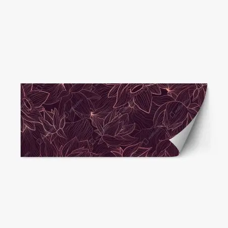Sticker repositionnable motif floral linéaire rose doré sur fond bordeaux – Wallnifity®