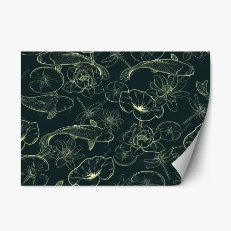 Sticker repositionnable motif carpes koi et nénuphars, illustration élégante – Wallnifity®