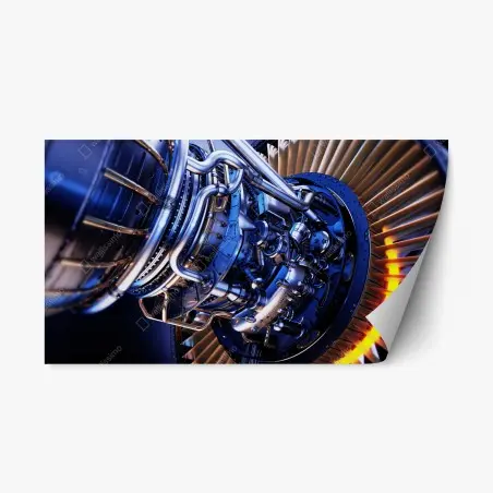 Sticker repositionnable design industriel : turbine à réaction en bleu métallique – Wallnifity®