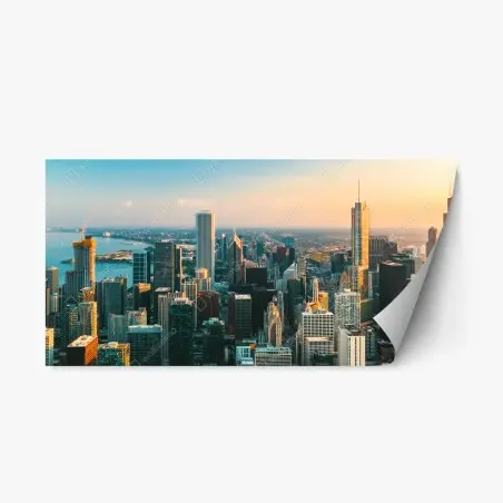 Sticker repositionnable panorama urbain de Chicago au coucher du soleil – Wallnifity®