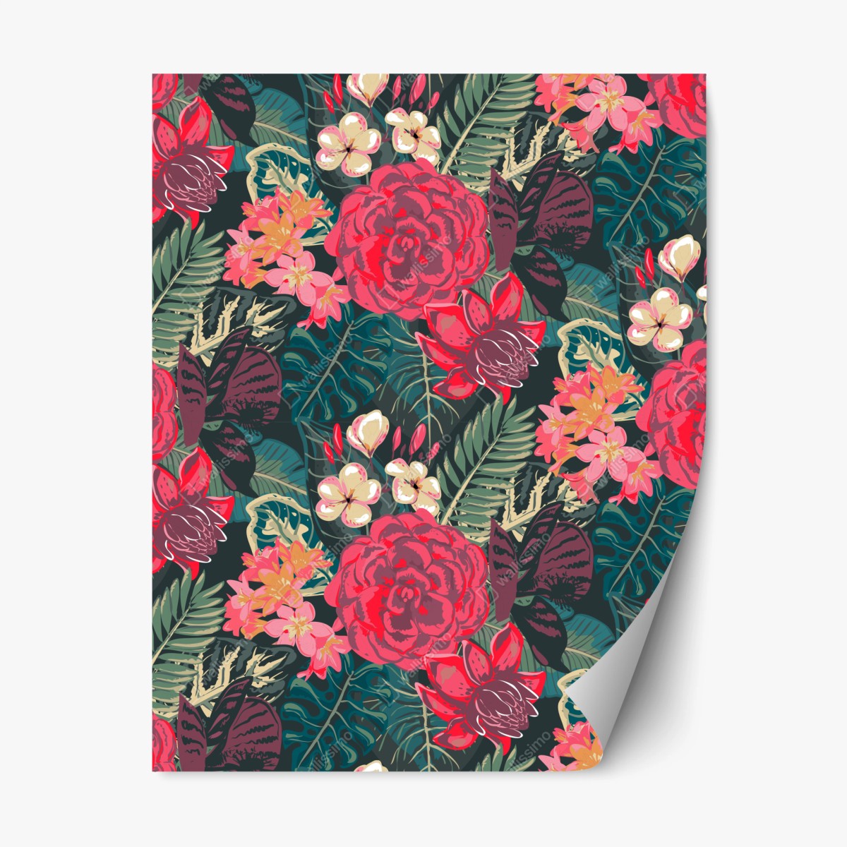 Sticker repositionnable parure botanique tropicale aux fleurs rouges – Wallnifity®