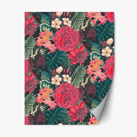 Sticker repositionnable parure botanique tropicale aux fleurs rouges – Wallnifity®