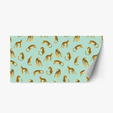 Sticker repositionnable motif guépards sur fond menthe – Wallnifity®