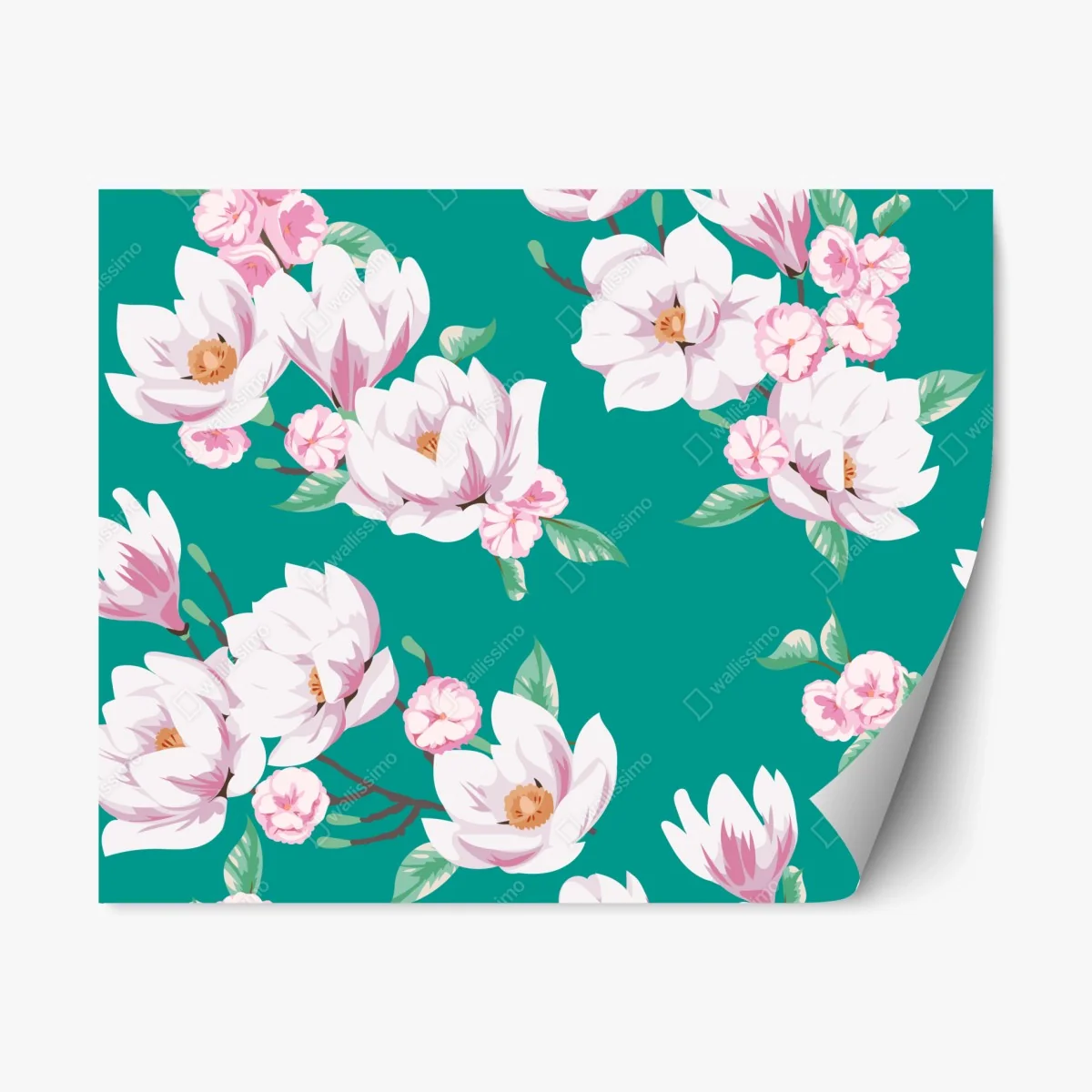 Sticker repositionnable fleurs de magnolia sur fond sarcelle – Wallnifity® Sticker repositionnable fleurs de magnolia sur fond sarcelle – Wallnifity®