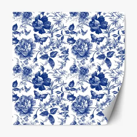 Sticker repositionnable motif floral bleu classique et raffiné – Wallnifity®
