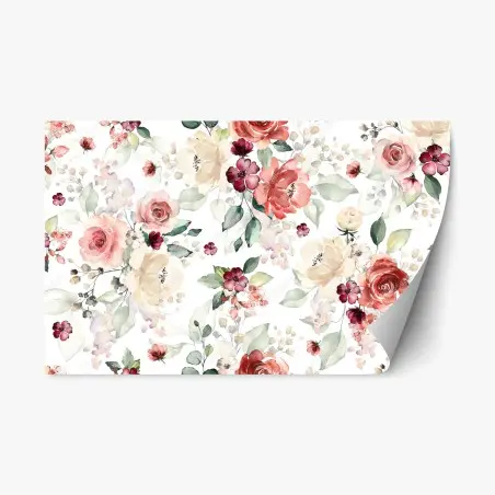 Sticker repositionnable motif floral aquarelle aux roses poudrées – Wallnifity®