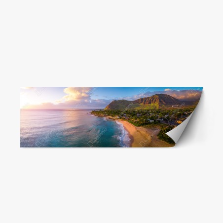 Sticker repositionnable panorama côtier tropical au coucher de soleil – Wallnifity®