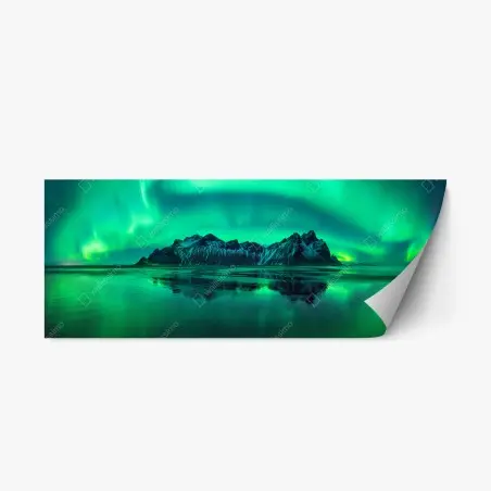 Sticker repositionnable aurores au-dessus de Vestrahorn sur la plage noire d'Islande – Wallnifity®