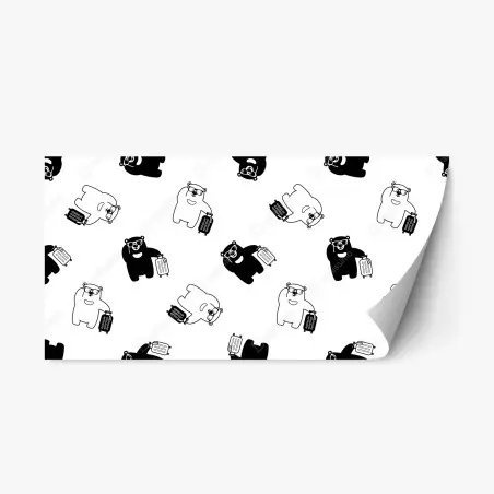 Sticker repositionnable motif d'ours voyageurs en noir et blanc – Wallnifity®