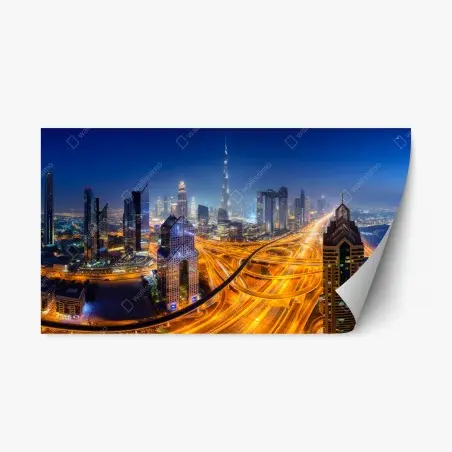 Sticker repositionnable Dubaï vue aérienne nocturne aux autoroutes lumineuses – Wallnifity®
