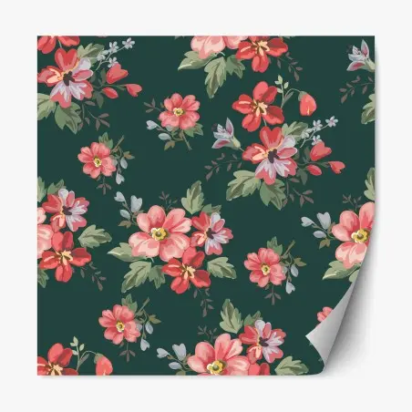 Sticker repositionnable motif floral romantique sur fond vert profond – Wallnifity®