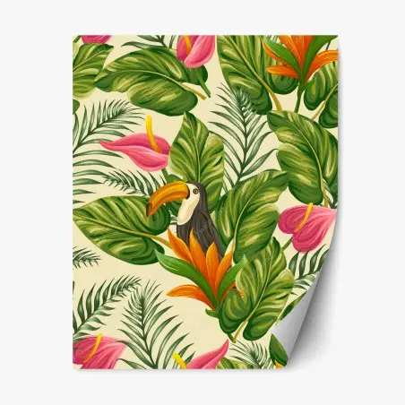Sticker repositionnable motif jungle tropicale au toucan et feuillages – Wallnifity®