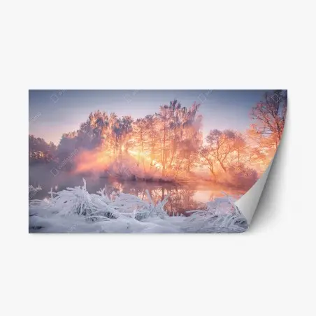 Sticker repositionnable aube hivernale au bord du lac – Wallnifity®