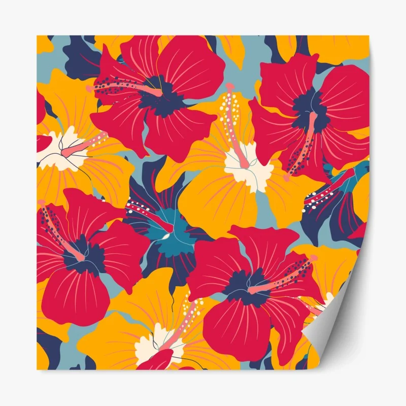Sticker repositionnable paradis tropical aux hibiscus rétro – Wallnifity® Sticker repositionnable paradis tropical aux hibiscus rétro – Wallnifity®