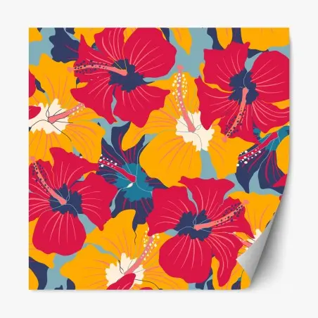 Sticker repositionnable paradis tropical aux hibiscus rétro – Wallnifity®